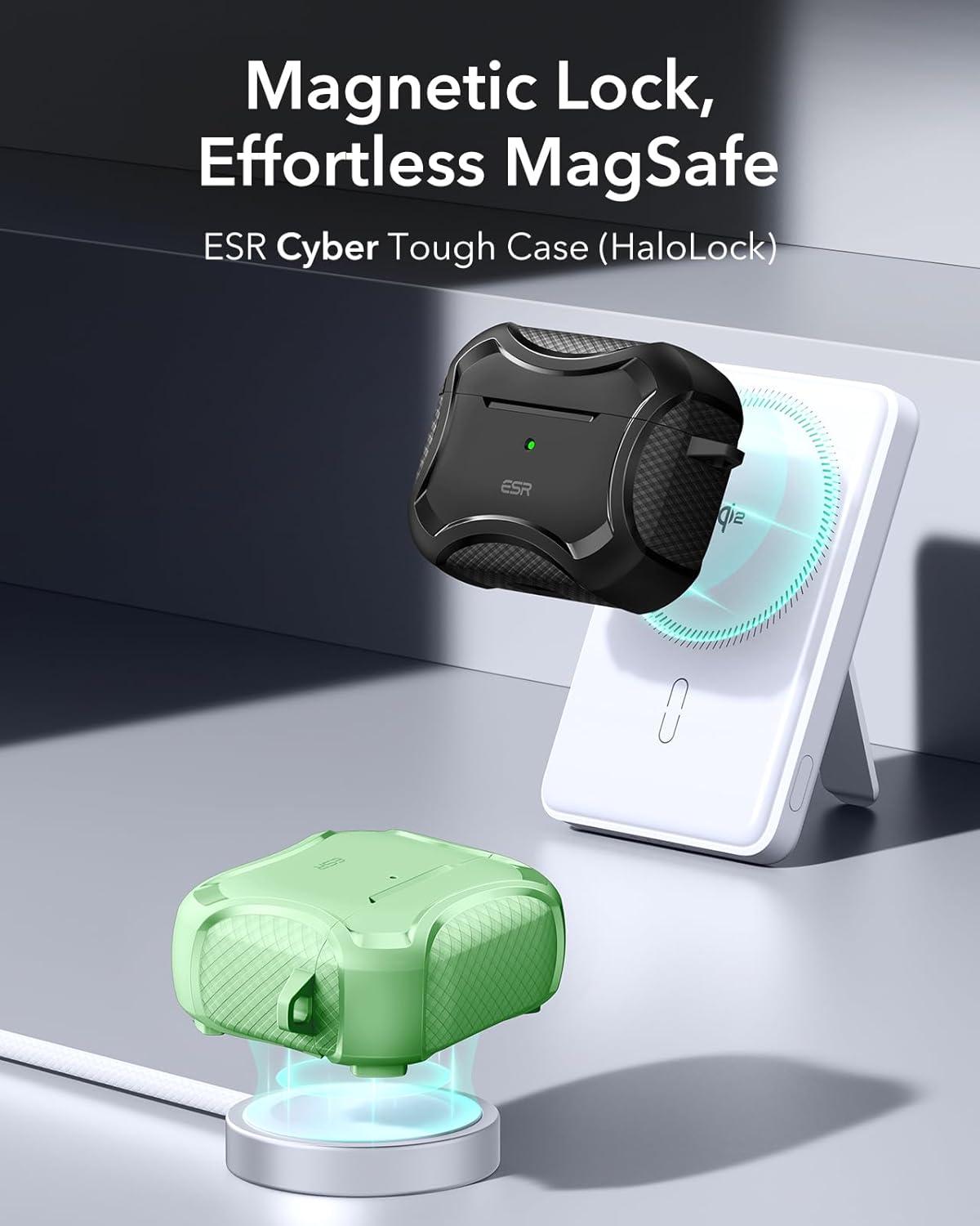 imageESR for AirPods Pro 3 Case 2025 Compatible with Airpods Pro 3rd Generation Case USBC Cable Magnetic Lid MagSafe Ready Powerful Drop Protection Cyber Series BlackLight Green