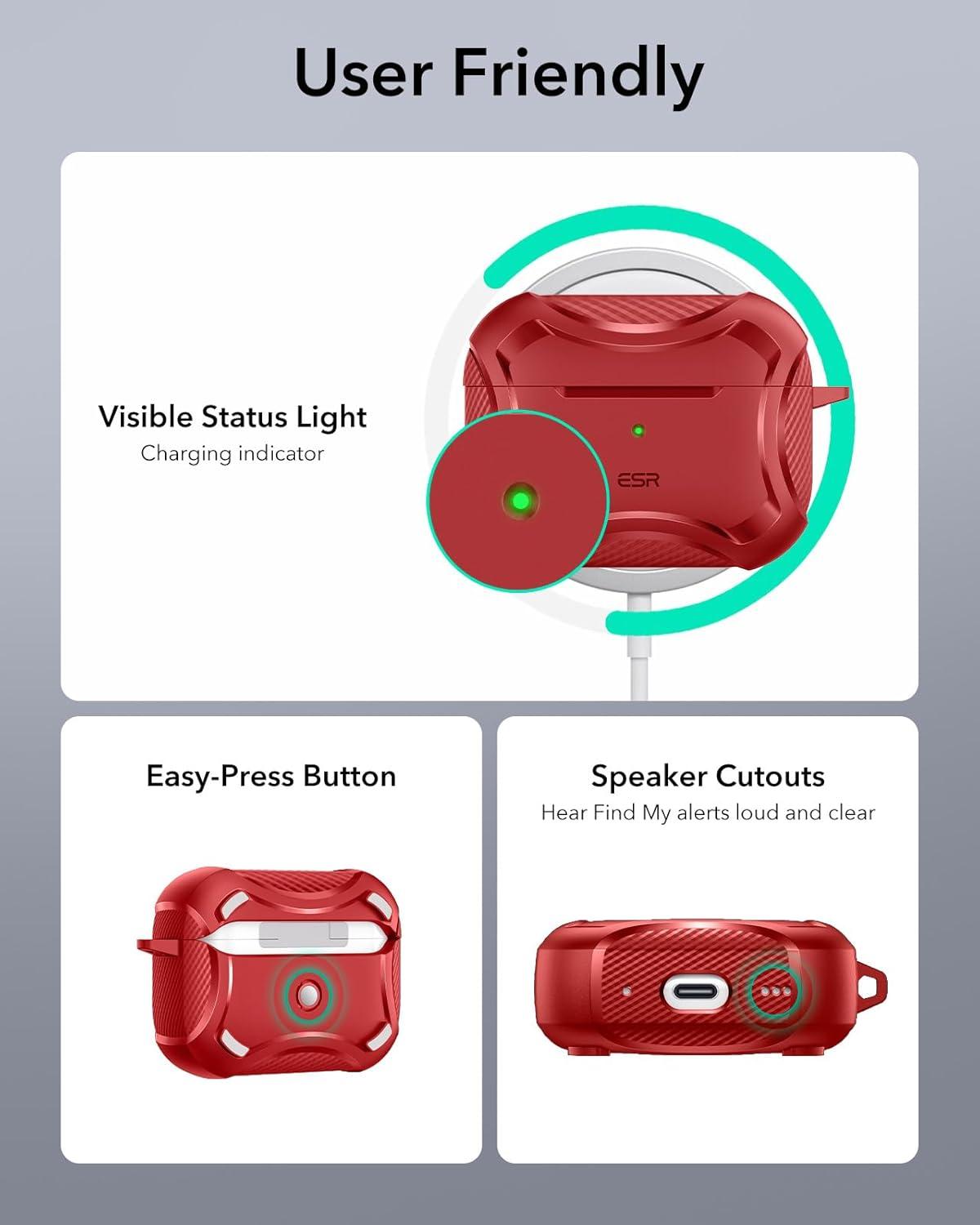 imageESR for AirPods Pro 3 Case 2025 Compatible with Airpods Pro 3rd Generation Case USBC Cable Magnetic Lid MagSafe Ready Powerful Drop Protection Cyber Series BlackRed