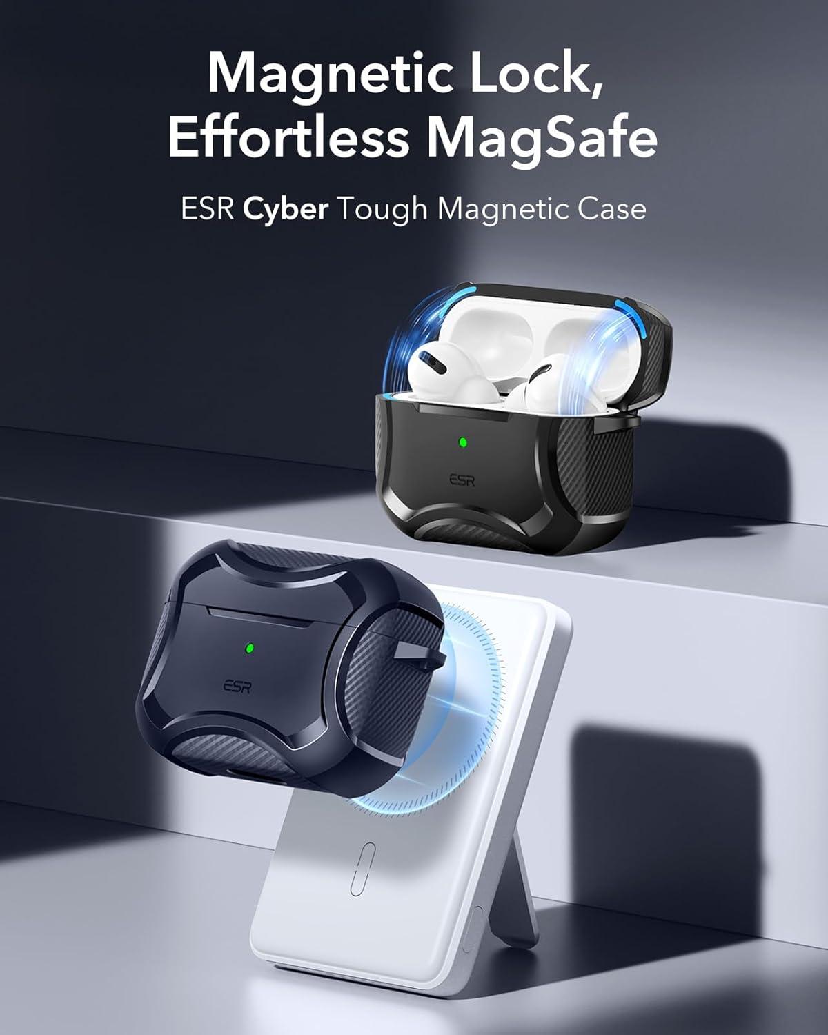 imageESR for AirPods Pro 3 Case 2025 Compatible with Airpods Pro 3rd Generation Case USBC Cable Magnetic Lid MagSafe Ready Powerful Drop Protection Cyber Series BlackNavy Blue