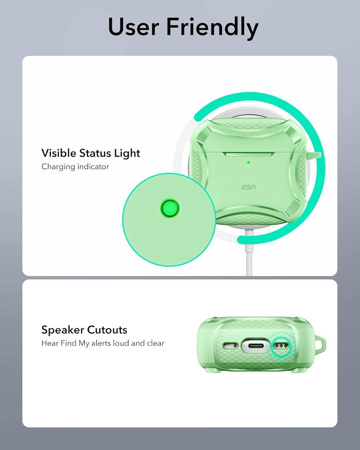 imageESR for AirPods Pro 3 Case 2025 Compatible with Airpods Pro 3rd Generation Case USBC Cable Magnetic Lid MagSafe Ready Powerful Drop Protection Cyber Series BlackLight Green