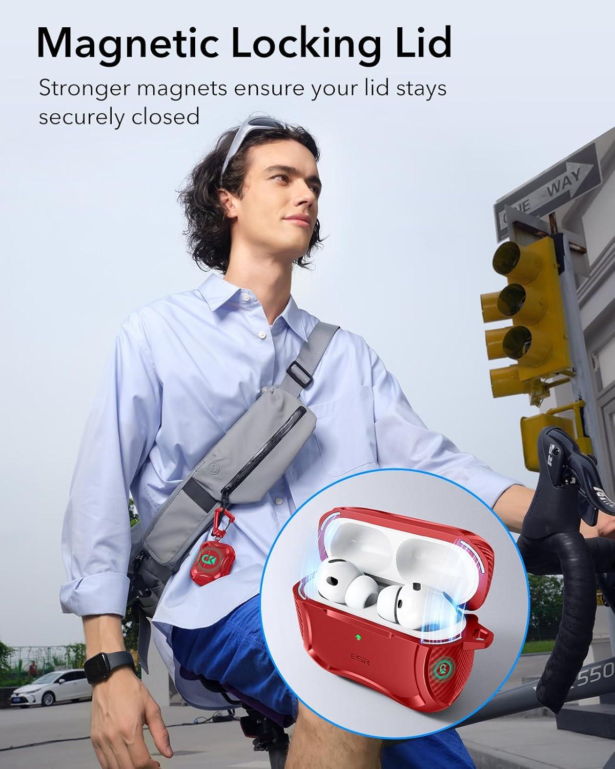 imageESR for AirPods Pro 3 Case 2025 Compatible with Airpods Pro 3rd Generation Case USBC Cable Magnetic Lid MagSafe Ready Powerful Drop Protection Cyber Series BlackRed