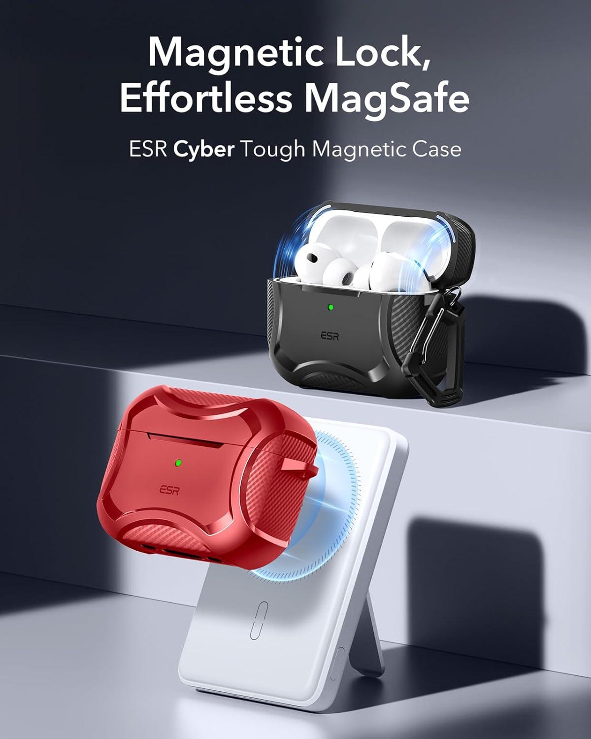 imageESR for AirPods Pro 3 Case 2025 Compatible with Airpods Pro 3rd Generation Case USBC Cable Magnetic Lid MagSafe Ready Powerful Drop Protection Cyber Series BlackRed