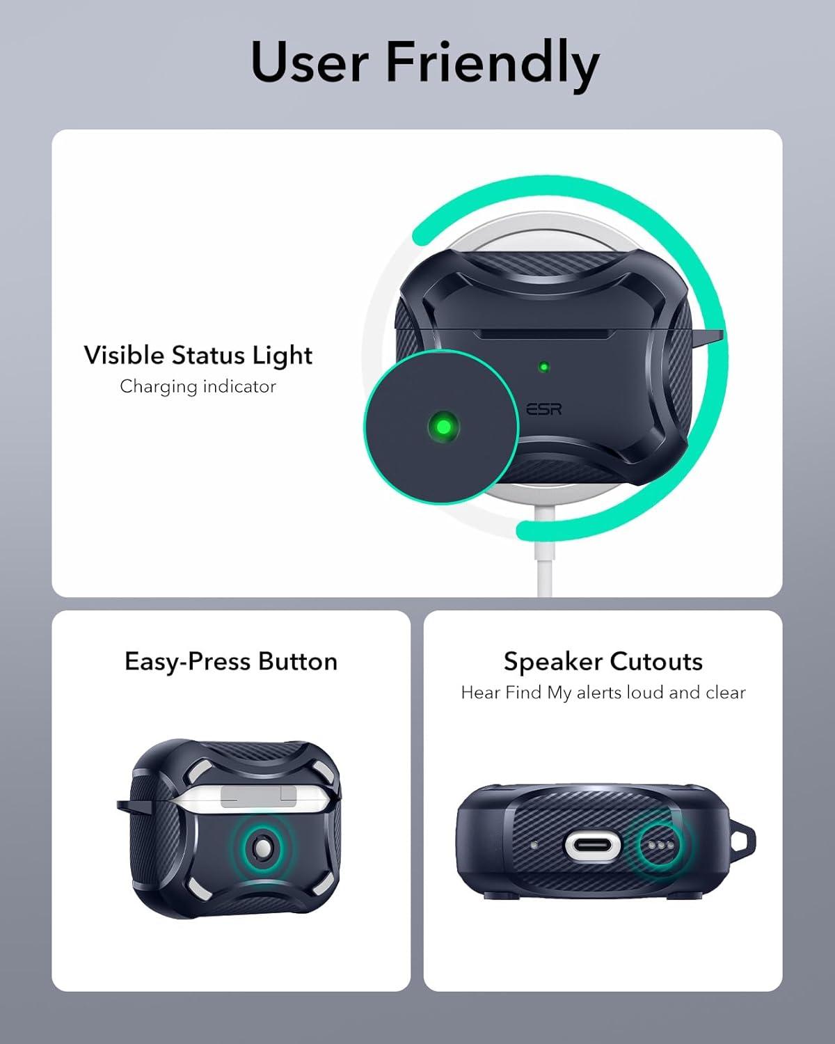 imageESR for AirPods Pro 3 Case 2025 Compatible with Airpods Pro 3rd Generation Case USBC Cable Magnetic Lid MagSafe Ready Powerful Drop Protection Cyber Series BlackNavy Blue