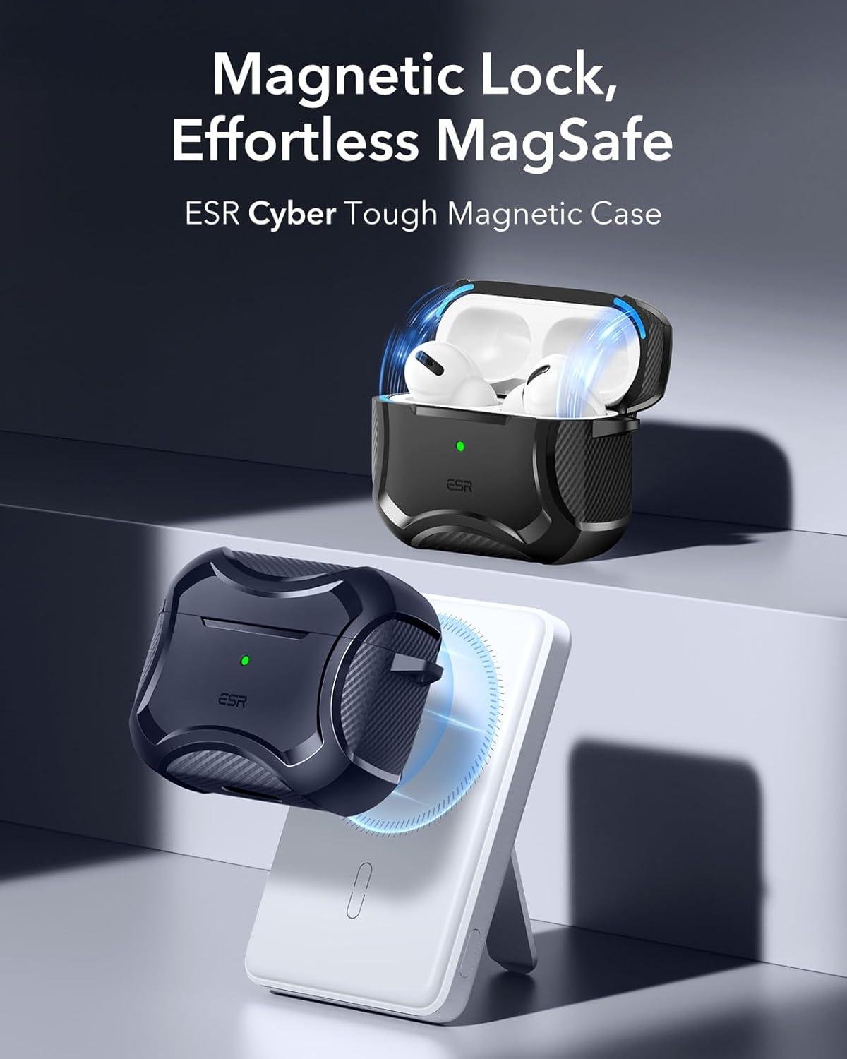 imageESR for AirPods Pro 3 Case 2025 Compatible with Airpods Pro 3rd Generation Case USBC Cable Magnetic Lid MagSafe Ready Powerful Drop Protection Cyber Series BlackNavy Blue
