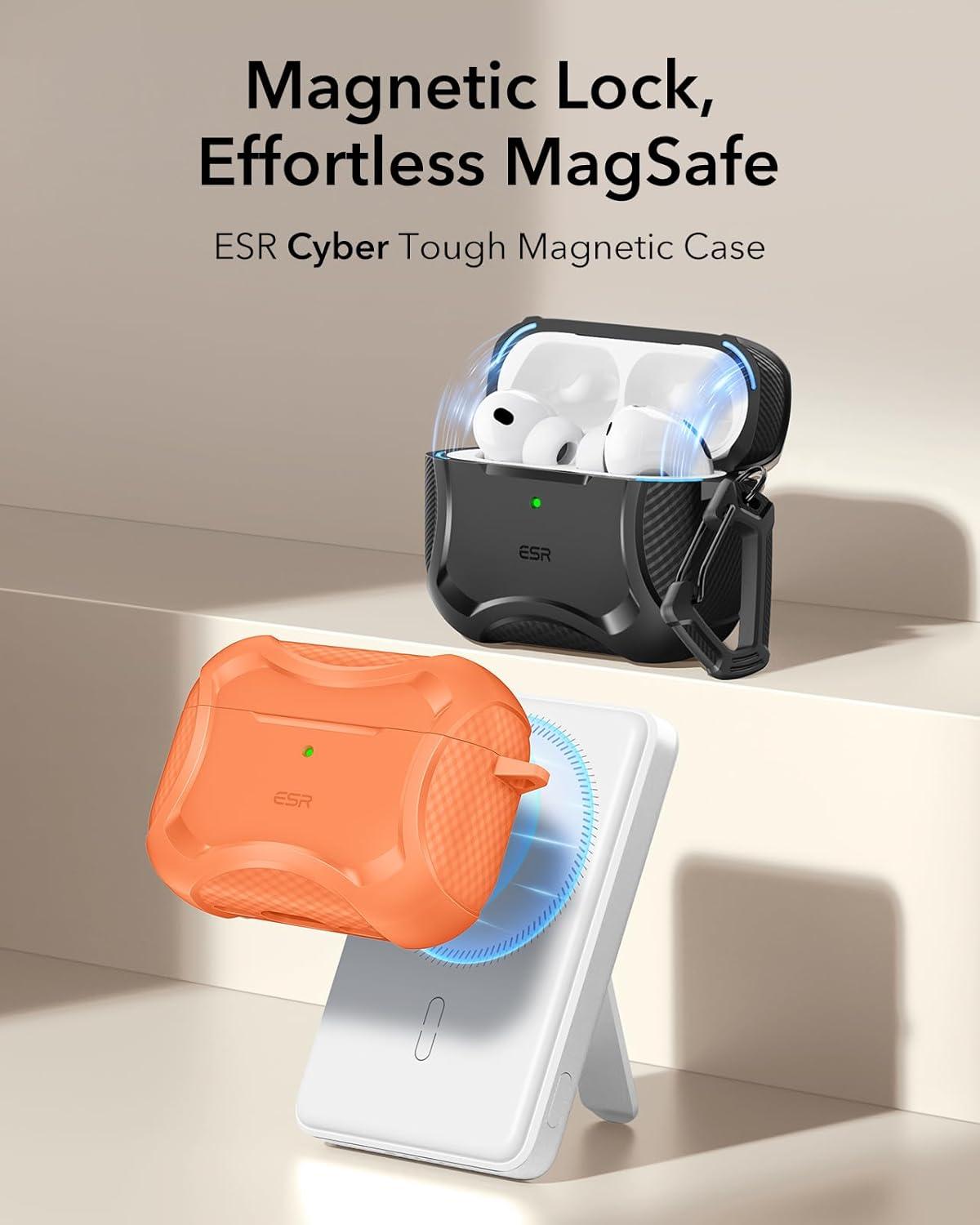imageESR for AirPods Pro 3 Case 2025 Compatible with Airpods Pro 3rd Generation Case USBC Cable Magnetic Lid MagSafe Ready Powerful Drop Protection Cyber Series BlackOrange