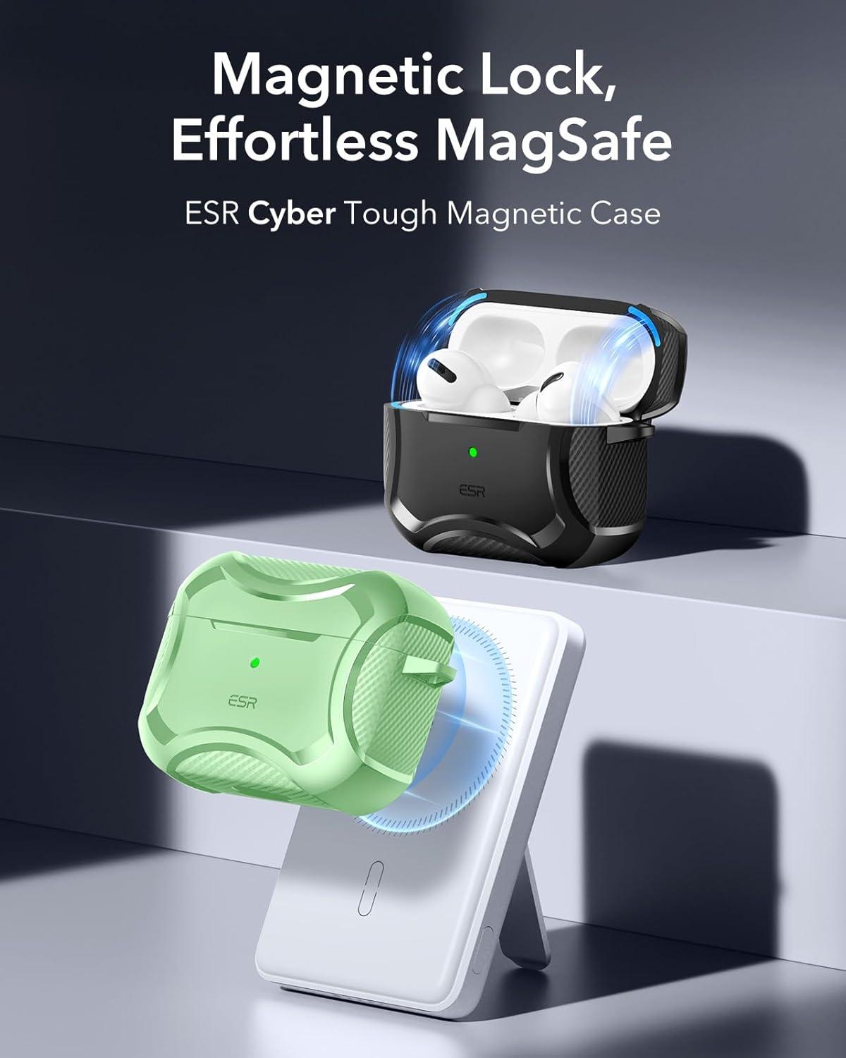 imageESR for AirPods Pro 3 Case 2025 Compatible with Airpods Pro 3rd Generation Case USBC Cable Magnetic Lid MagSafe Ready Powerful Drop Protection Cyber Series BlackLight Green