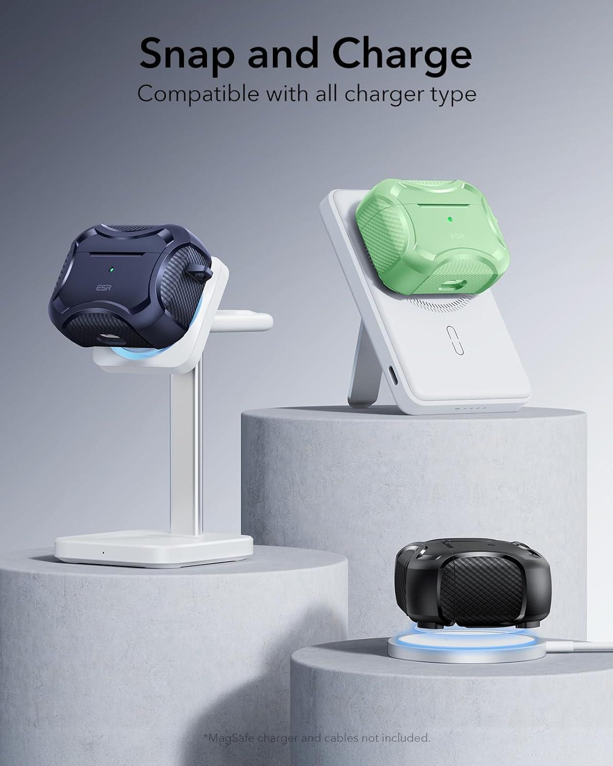 imageESR for AirPods Pro 3 Case 2025 Compatible with Airpods Pro 3rd Generation Case USBC Cable Magnetic Lid MagSafe Ready Powerful Drop Protection Cyber Series BlackLight Green