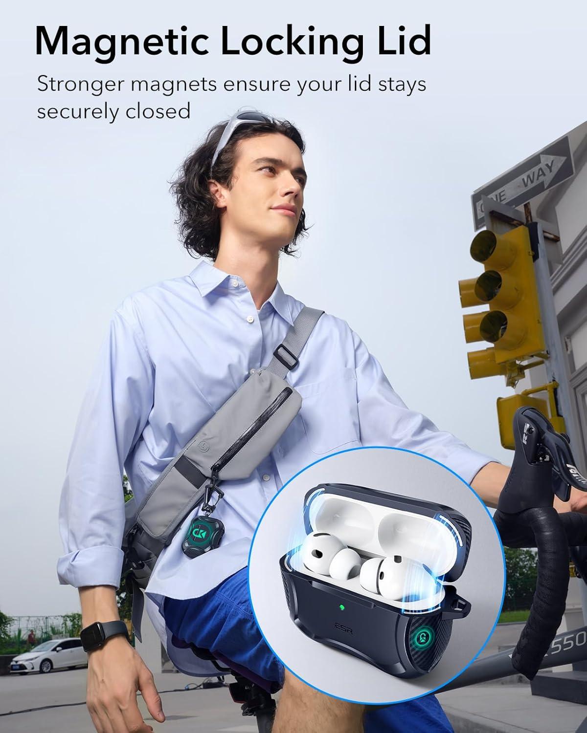 imageESR for AirPods Pro 3 Case 2025 Compatible with Airpods Pro 3rd Generation Case USBC Cable Magnetic Lid MagSafe Ready Powerful Drop Protection Cyber Series BlackNavy Blue