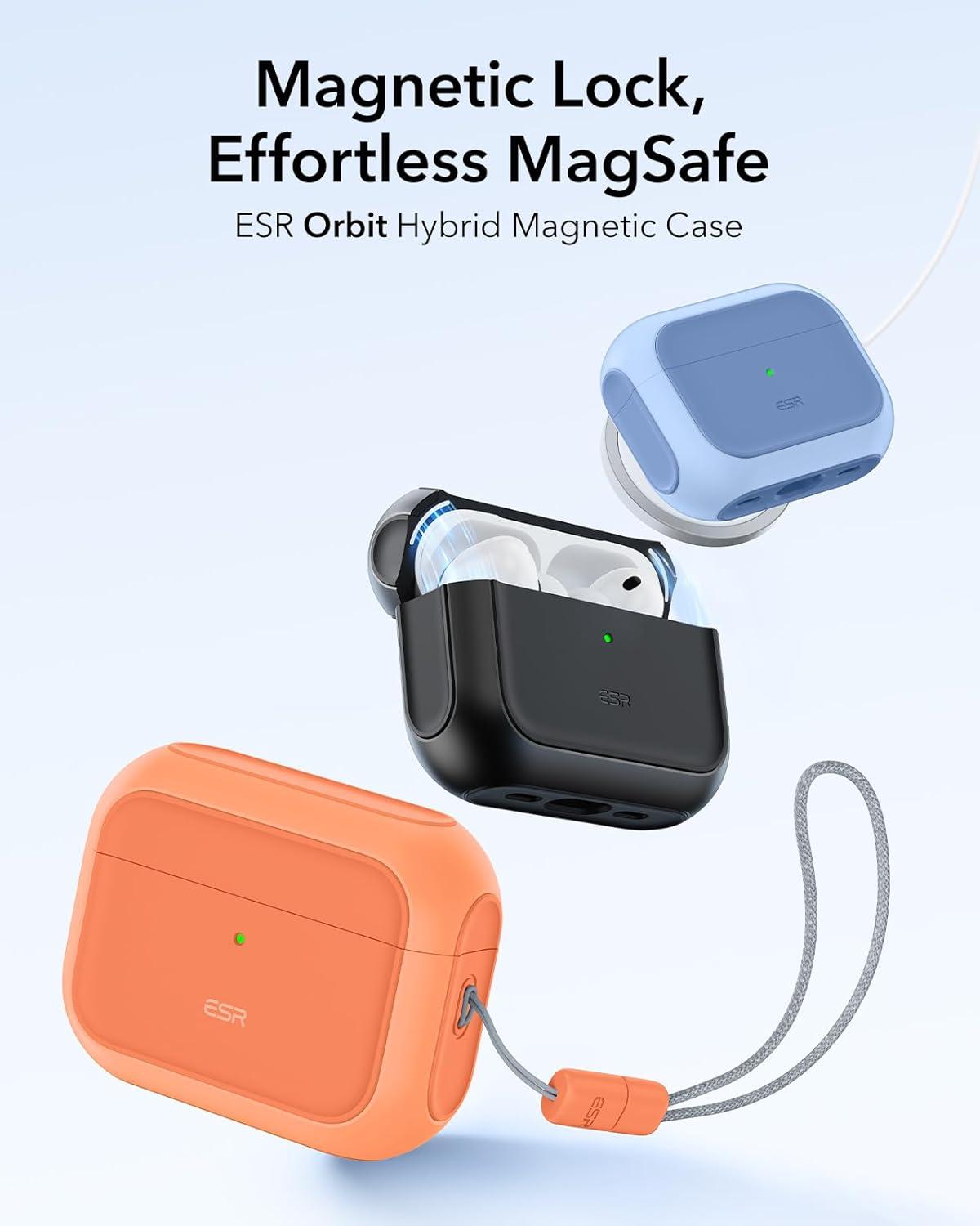 imageESR for AirPods Pro 3 Case Compatible with AirPods Pro 3rd Generation Case 2025 Compatible with MagSafe Full Drop Protection Cover with Lanyard BlackOrange