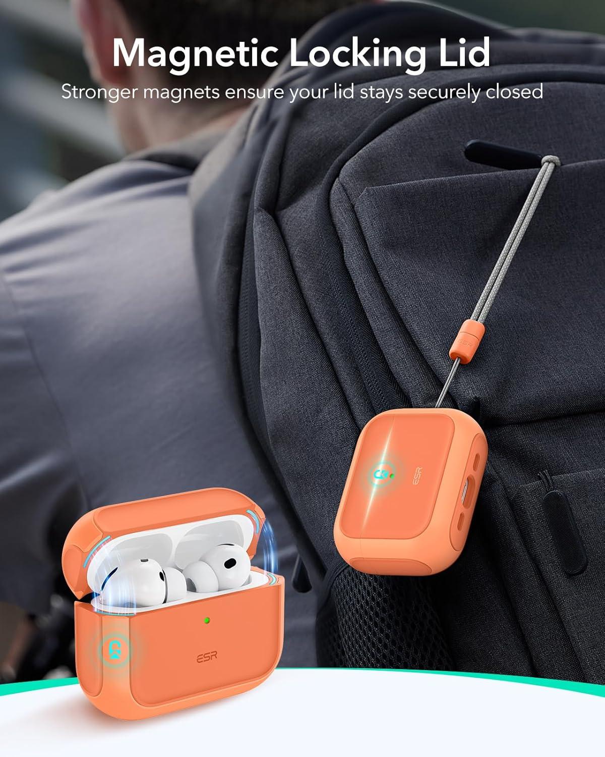 imageESR for AirPods Pro 3 Case Compatible with AirPods Pro 3rd Generation Case 2025 Compatible with MagSafe Full Drop Protection Cover with Lanyard BlackOrange