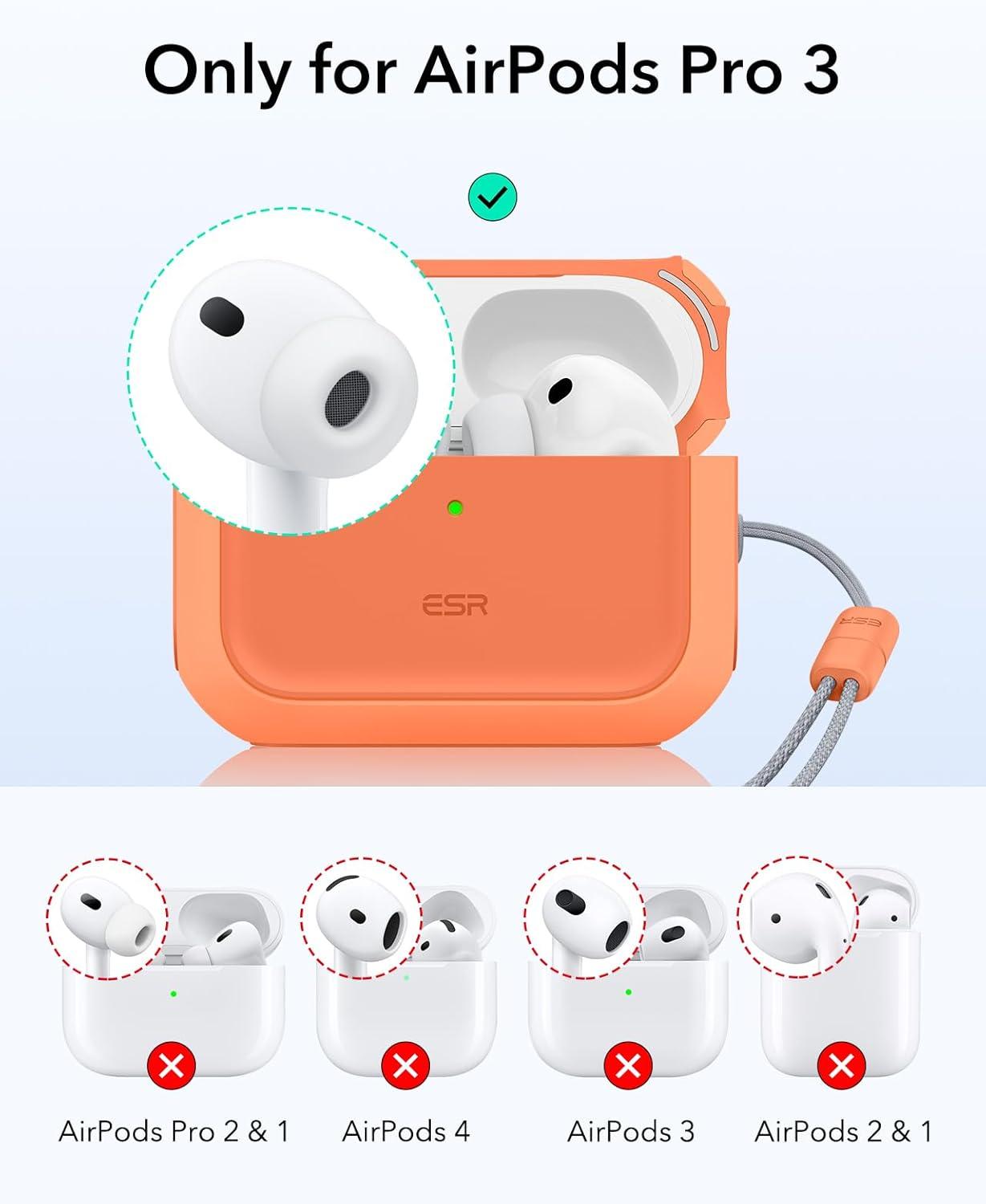 imageESR for AirPods Pro 3 Case Compatible with AirPods Pro 3rd Generation Case 2025 Compatible with MagSafe Full Drop Protection Cover with Lanyard BlackOrange