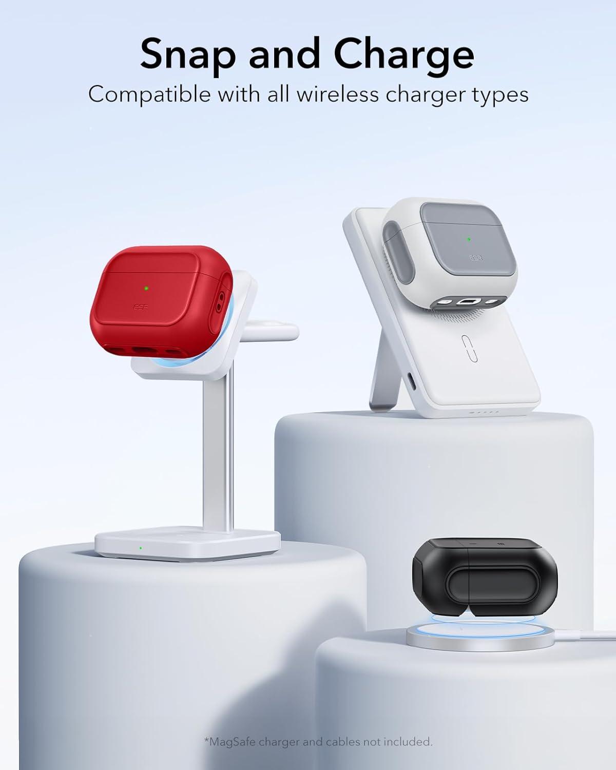 imageESR for AirPods Pro 3 Case Compatible with AirPods Pro 3rd Generation Case 2025 Compatible with MagSafe Full Drop Protection Cover with Lanyard BlackRed