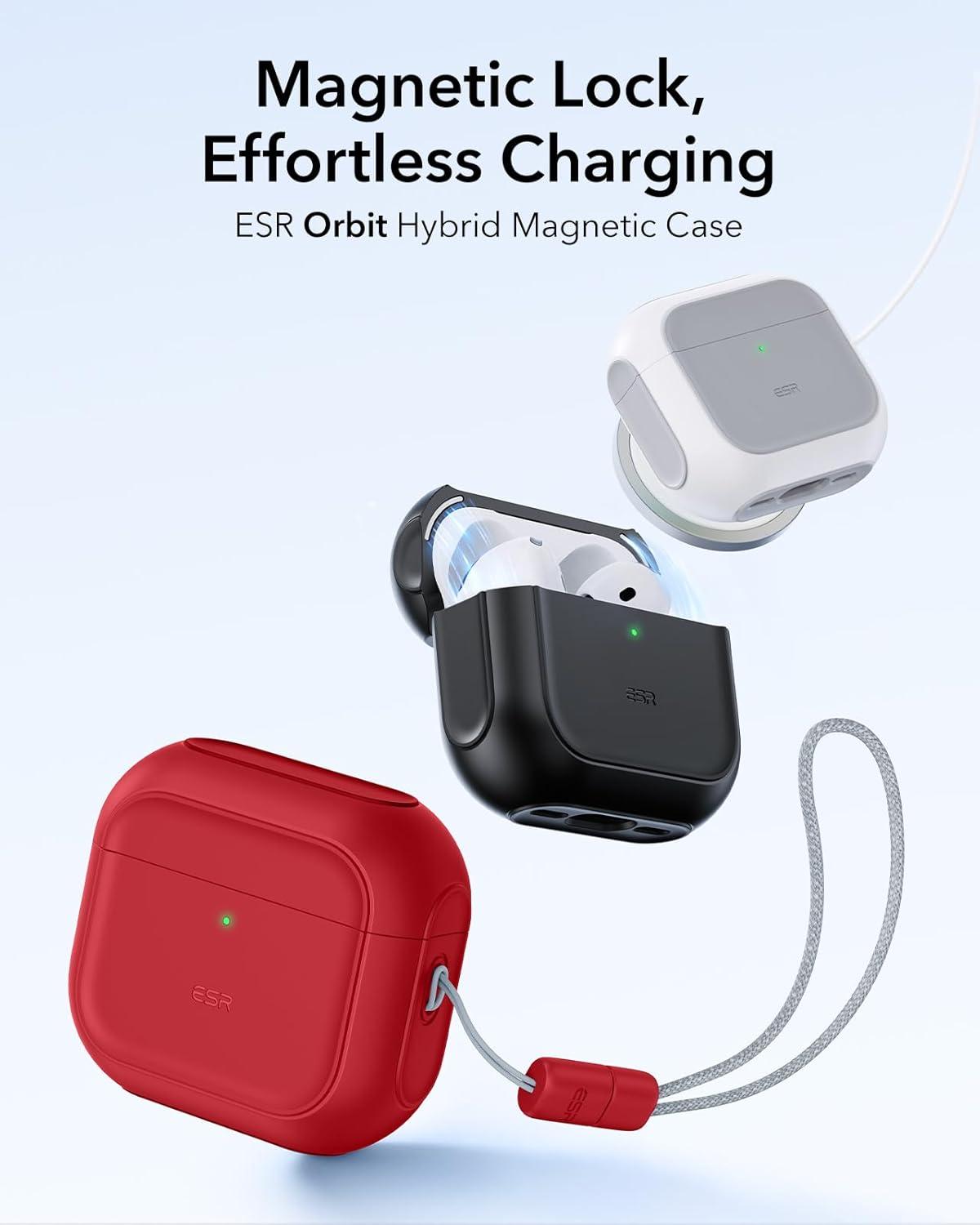 imageESR for AirPods Pro 3 Case Compatible with AirPods Pro 3rd Generation Case 2025 Compatible with MagSafe Full Drop Protection Cover with Lanyard BlackRed