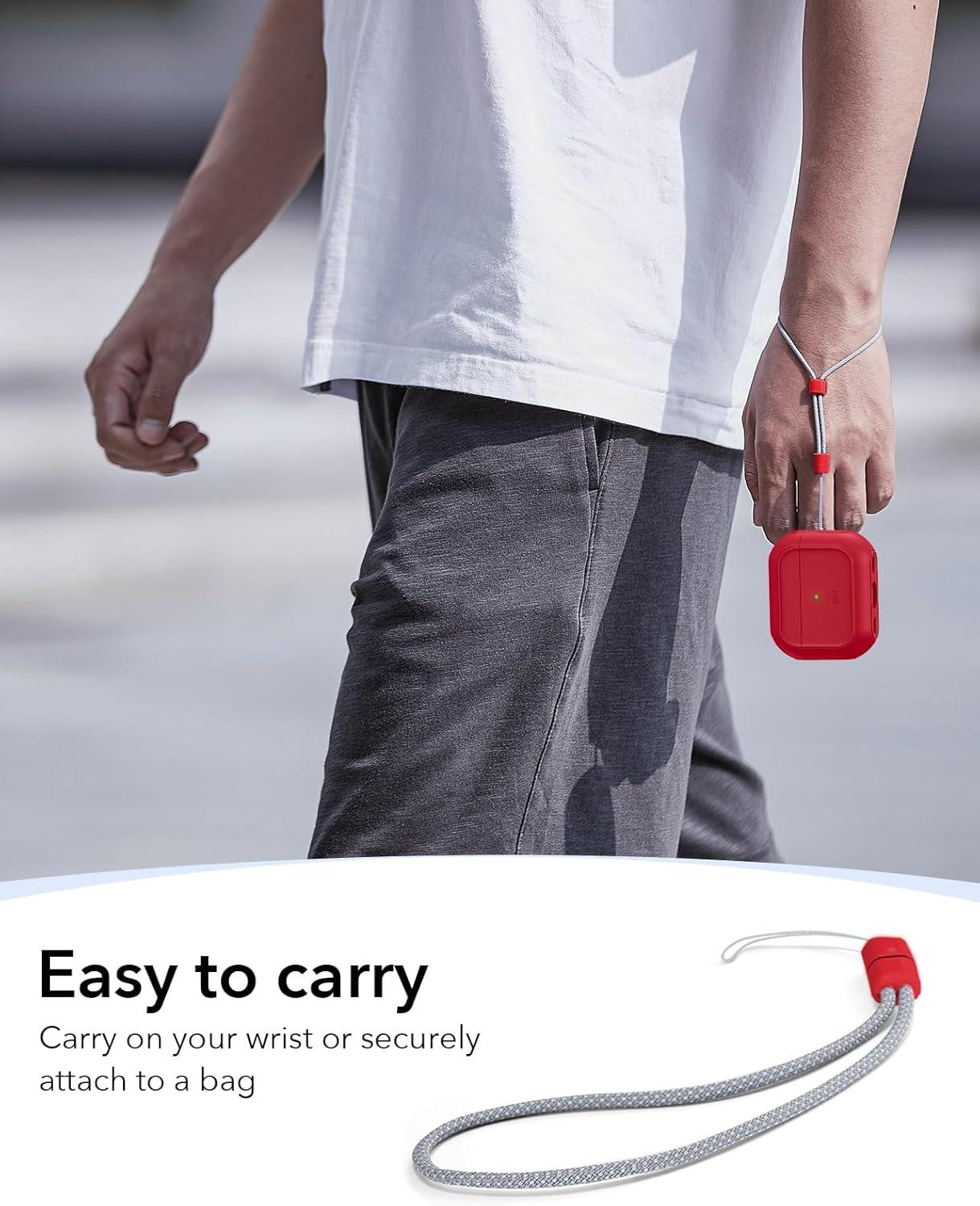 imageESR for AirPods Pro 3 Case Compatible with AirPods Pro 3rd Generation Case 2025 Compatible with MagSafe Full Drop Protection Cover with Lanyard BlackRed