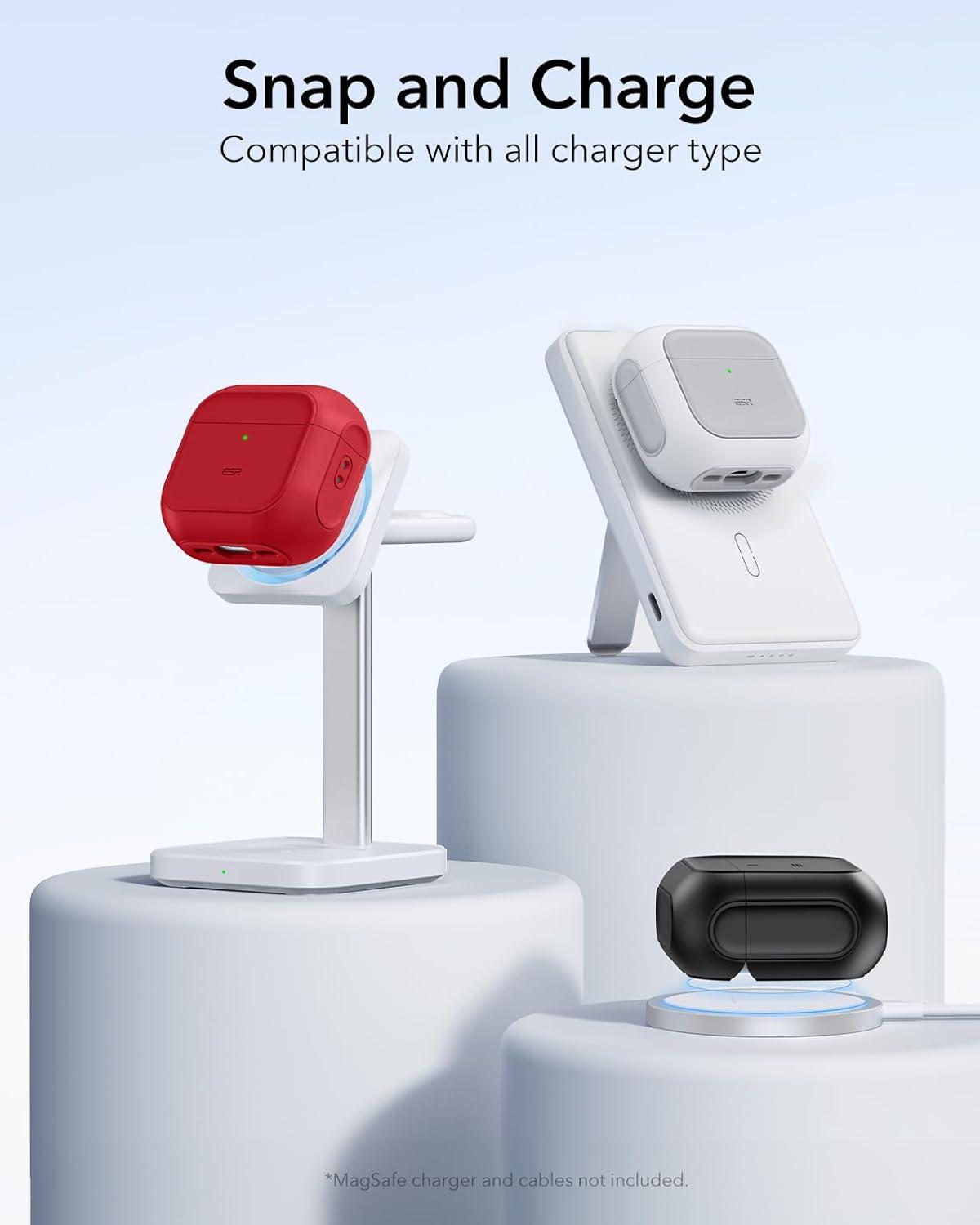 imageESR for AirPods Pro 3 Case Compatible with AirPods Pro 3rd Generation Case 2025 Compatible with MagSafe Full Drop Protection Cover with Lanyard BlackRed