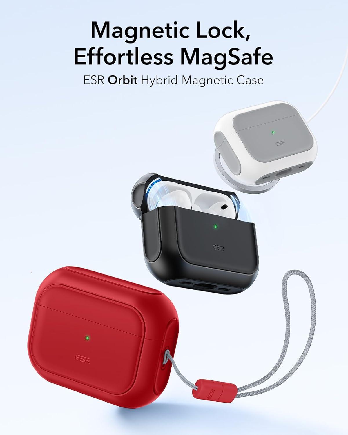 imageESR for AirPods Pro 3 Case Compatible with AirPods Pro 3rd Generation Case 2025 Compatible with MagSafe Full Drop Protection Cover with Lanyard BlackRed