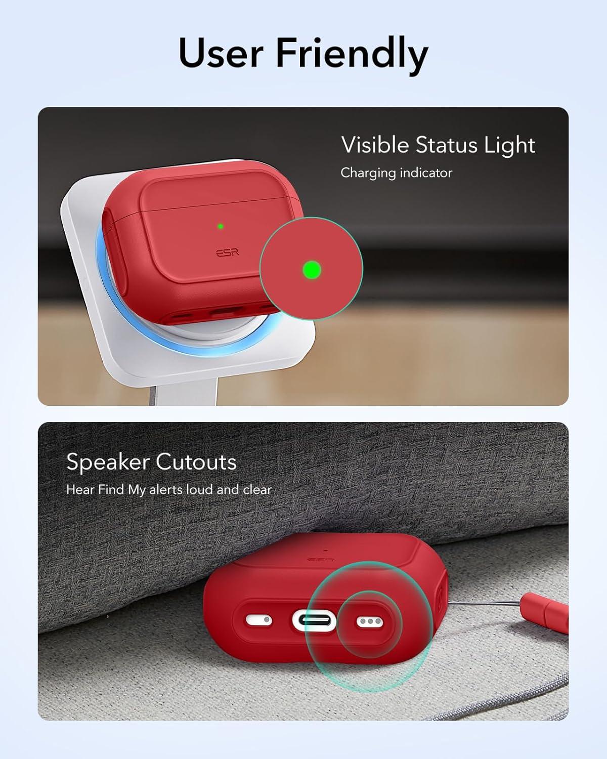 imageESR for AirPods Pro 3 Case Compatible with AirPods Pro 3rd Generation Case 2025 Compatible with MagSafe Full Drop Protection Cover with Lanyard BlackRed