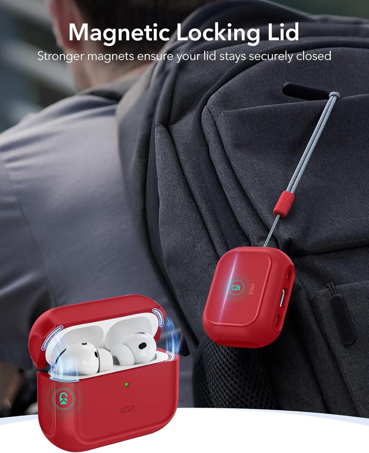 imageESR for AirPods Pro 3 Case Compatible with AirPods Pro 3rd Generation Case 2025 Compatible with MagSafe Full Drop Protection Cover with Lanyard BlackRed