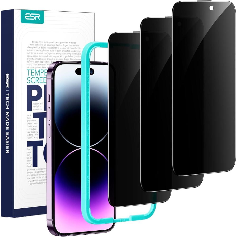 imageESR 3 Pack for iPhone 16eiPhone 14iPhone 13iPhone 13 Pro Screen Protector 9H Hardness Military Grade Shatterproof Tempered Glass Film with Easy Installation Tool Scratch ResistantPrivacy 3 Pack