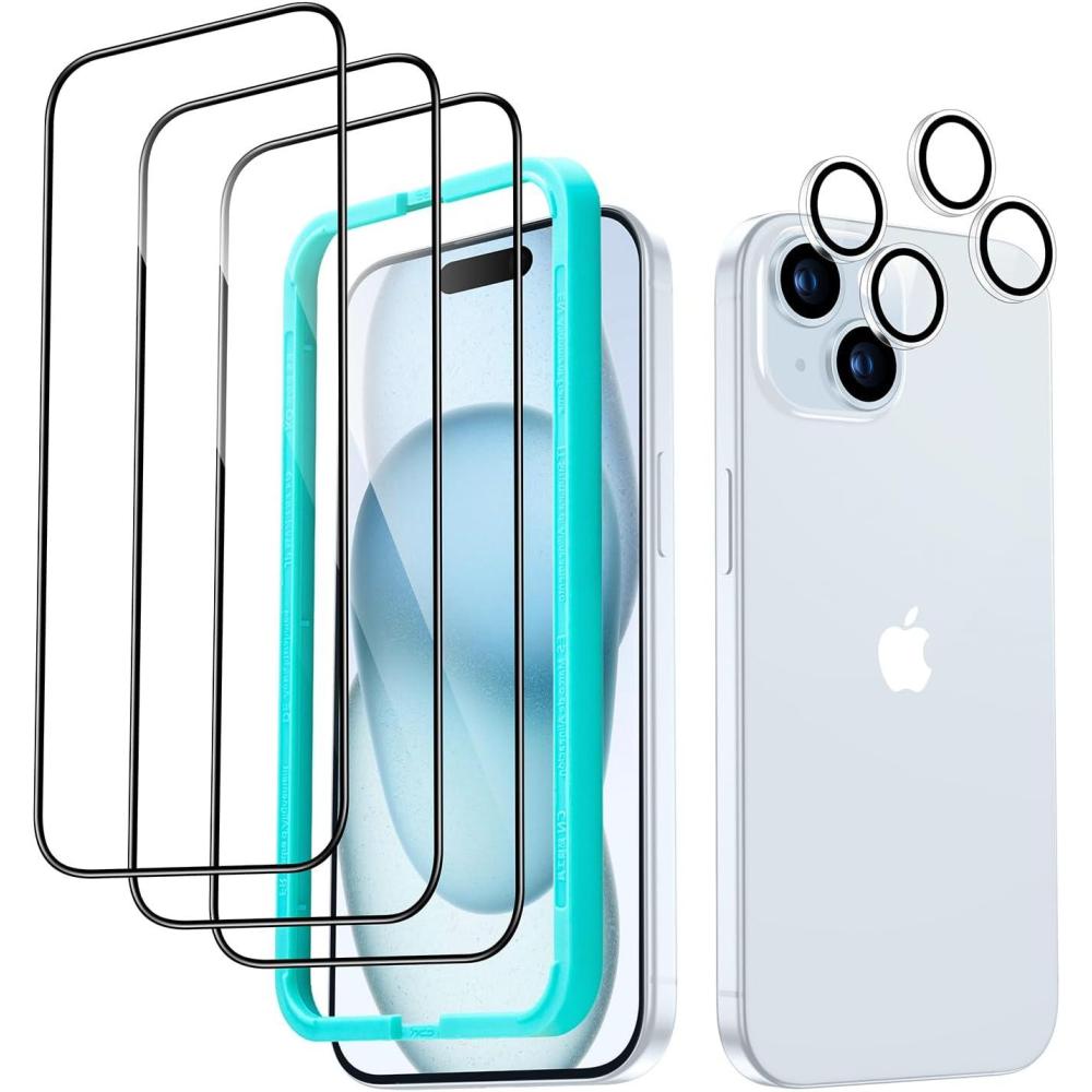 imageESR 3 Pack for iPhone 16eiPhone 14iPhone 13iPhone 13 Pro Screen Protector 9H Hardness Military Grade Shatterproof Tempered Glass Film with Easy Installation Tool Scratch Resistant32 Pack