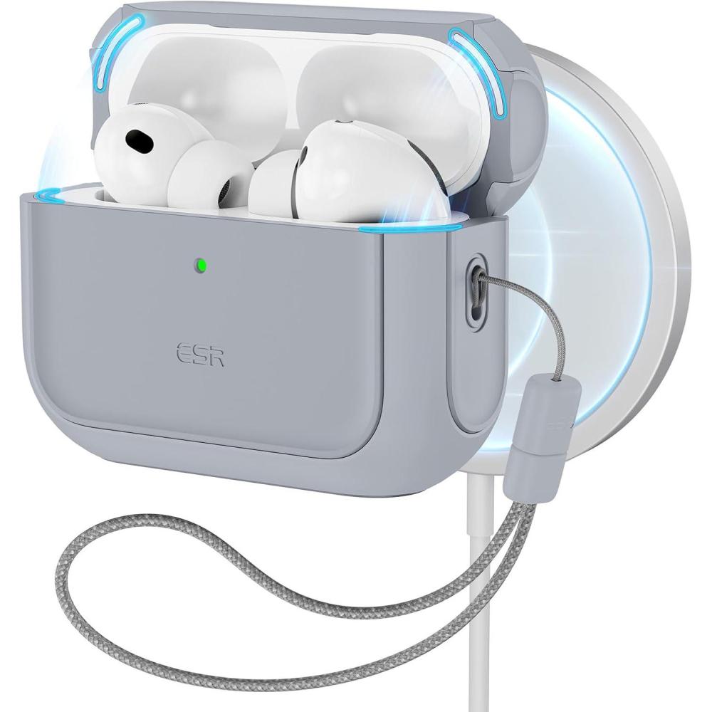 imageESR for AirPods Pro 3 Case Compatible with AirPods Pro 3rd Generation Case 2025 Compatible with MagSafe Full Drop Protection Cover with Lanyard BlackGray