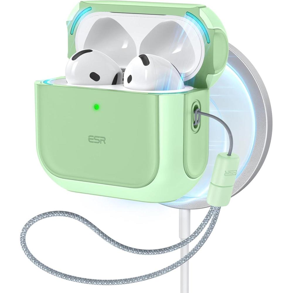 imageESR for AirPods Pro 3 Case Compatible with AirPods Pro 3rd Generation Case 2025 Compatible with MagSafe Full Drop Protection Cover with Lanyard BlackLight Green