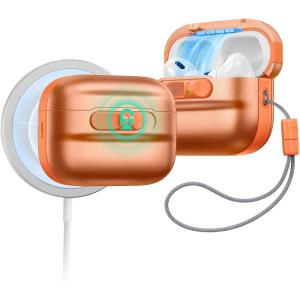 ESR for AirPods Pro 3 Case (2025), Compatible with AirPods Pro 3 (USB-C Cable), MagSafe Ready, Magnetic Lid Lock, Full Drop Protection Cover with Lanyard, Black(Orange)