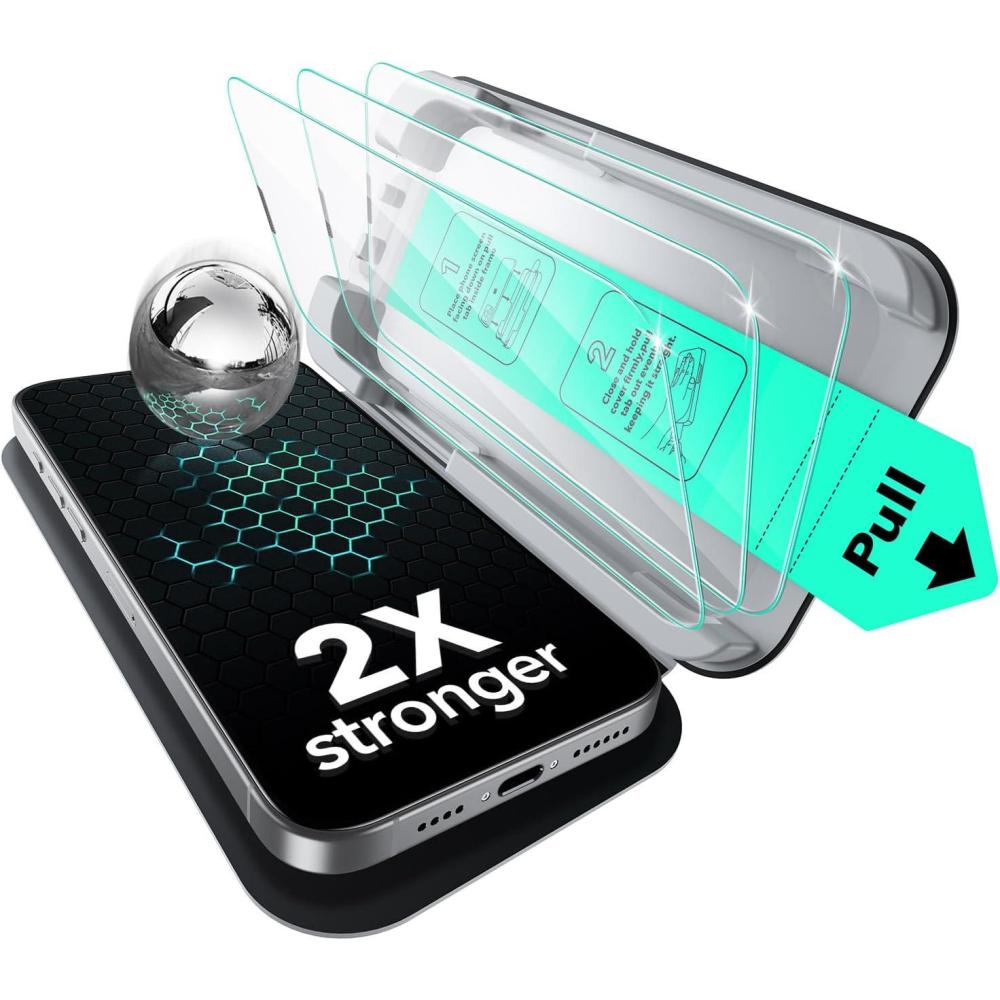 imageESR 3 Pack for iPhone 17 Pro Screen Protector MilitaryGrade Shatterproof 9H Hardness Full Coverage Tempered Glass with Ultra Fit Tray3 Pack