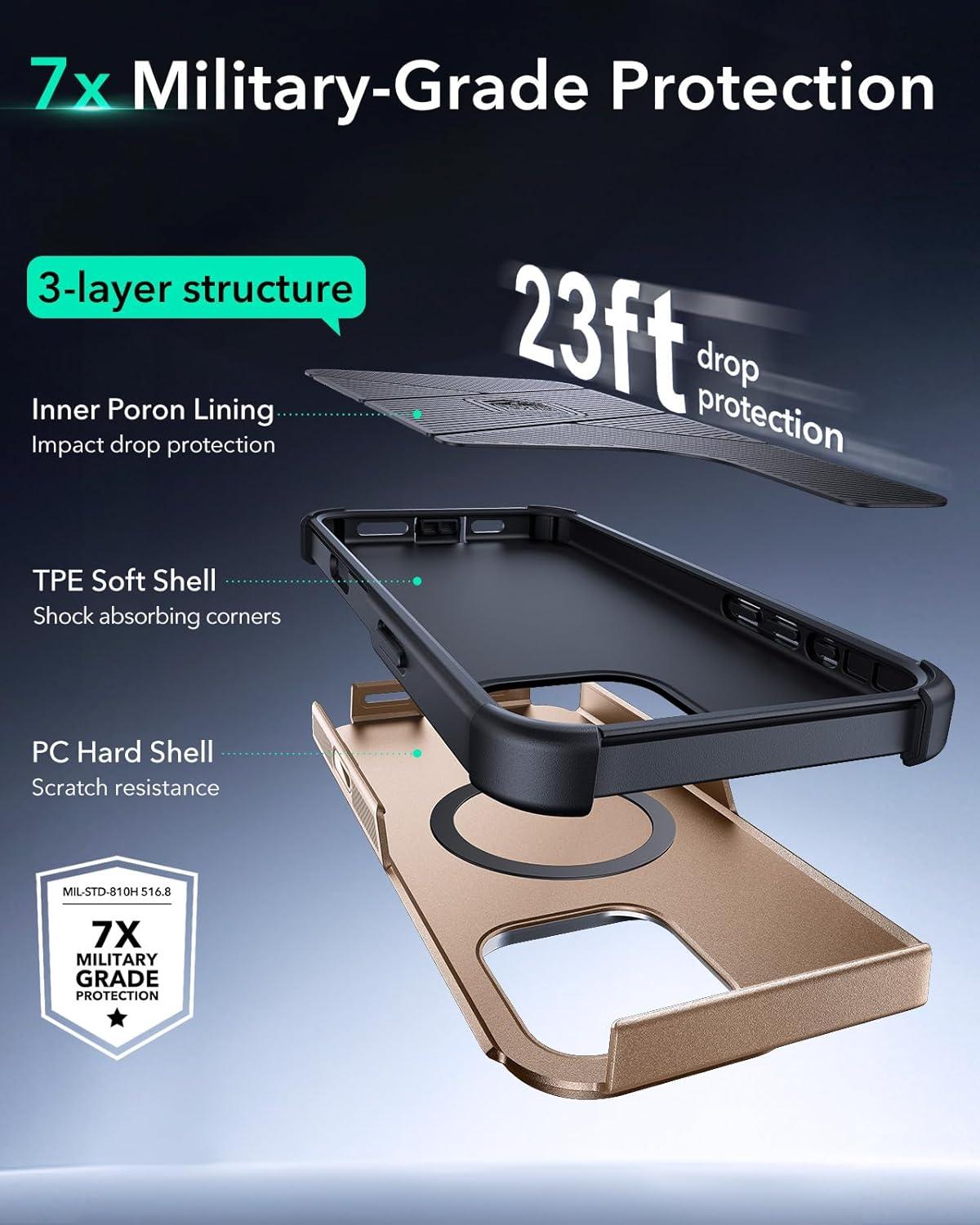 imageESR for iPhone 17 Pro Max Case with Stash Stand 7X MilitaryGrade Drop Protection with Camera Control ShockAbsorbing Phone Rugged Cover Compatible with MagSafe Accessories Cyber Series BlackACamera ControlGold