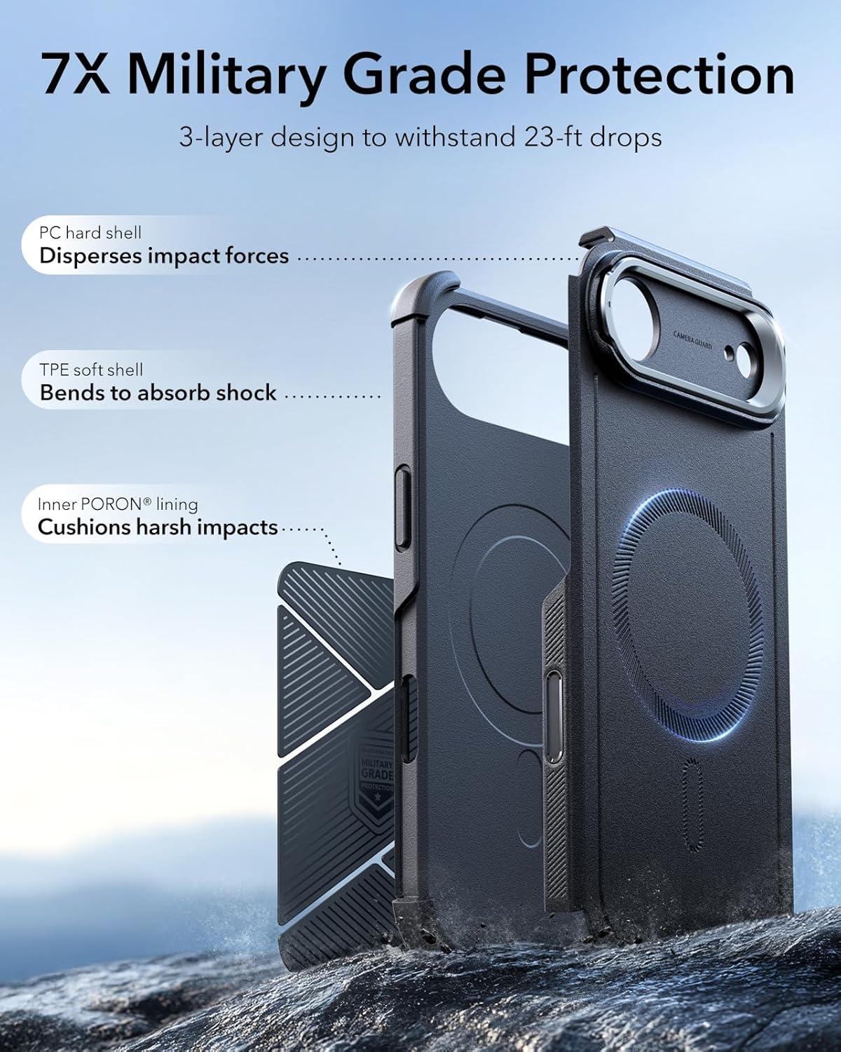 imageESR for iPhone 17 Pro Max Case with Stash Stand 7X MilitaryGrade Drop Protection with Camera Control ShockAbsorbing Phone Rugged Cover Compatible with MagSafe Accessories Cyber Series BlackACamera ControlBlack
