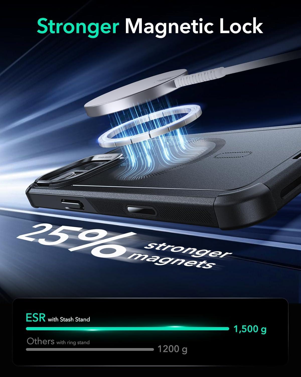 imageESR for iPhone 17 Pro Max Case with Stash Stand 7X MilitaryGrade Drop Protection with Camera Control ShockAbsorbing Phone Rugged Cover Compatible with MagSafe Accessories Cyber Series BlackACamera ControlBlack