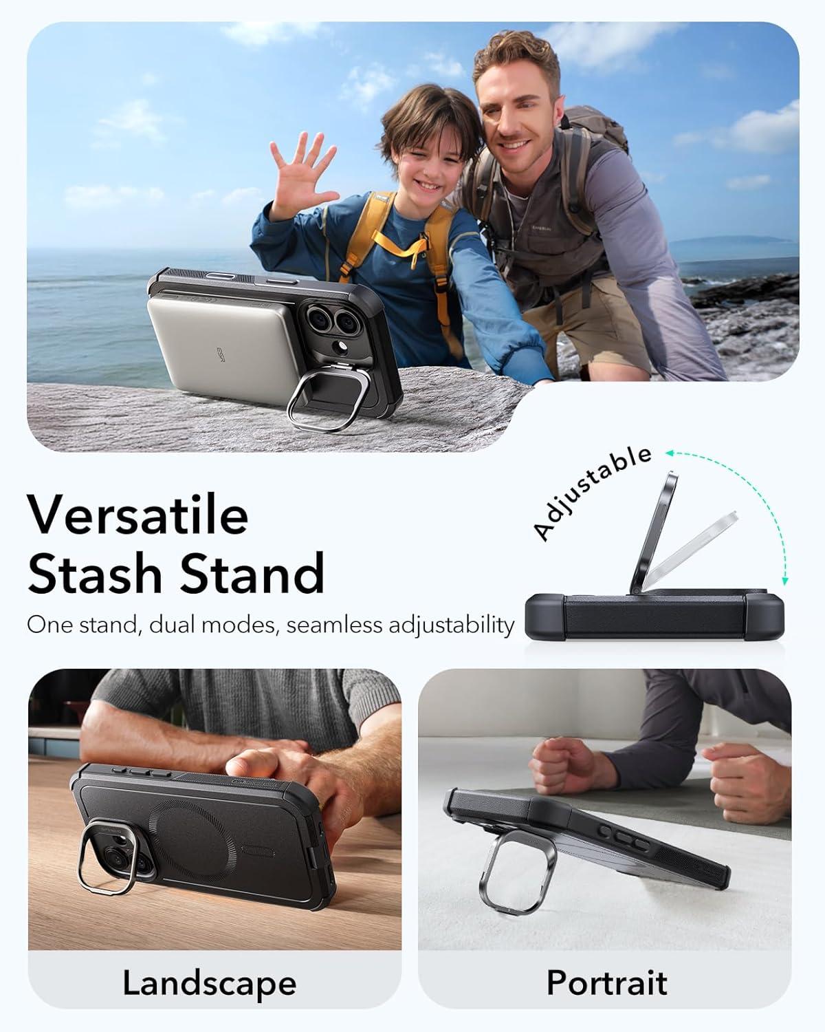 imageESR for iPhone 17 Pro Max Case with Stash Stand 7X MilitaryGrade Drop Protection with Camera Control ShockAbsorbing Phone Rugged Cover Compatible with MagSafe Accessories Cyber Series BlackACamera ControlBlack