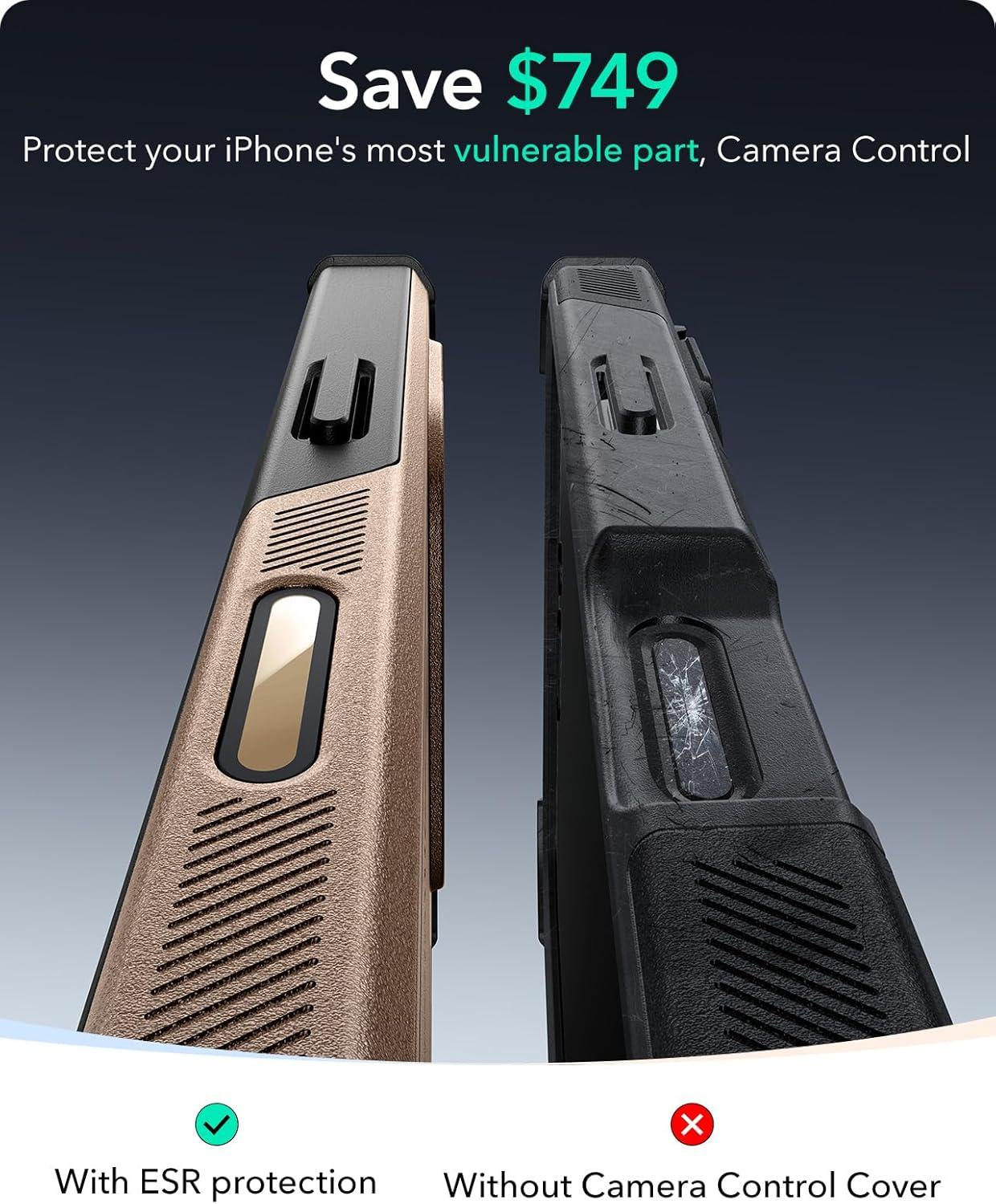 imageESR for iPhone 17 Pro Max Case with Stash Stand 7X MilitaryGrade Drop Protection with Camera Control ShockAbsorbing Phone Rugged Cover Compatible with MagSafe Accessories Cyber Series BlackACamera ControlGold