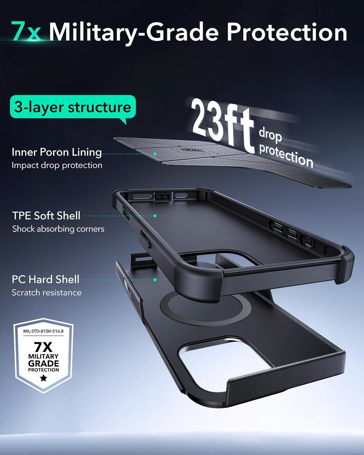 imageESR for iPhone 17 Pro Max Case with Stash Stand 7X MilitaryGrade Drop Protection with Camera Control ShockAbsorbing Phone Rugged Cover Compatible with MagSafe Accessories Cyber Series BlackACamera ControlBlack