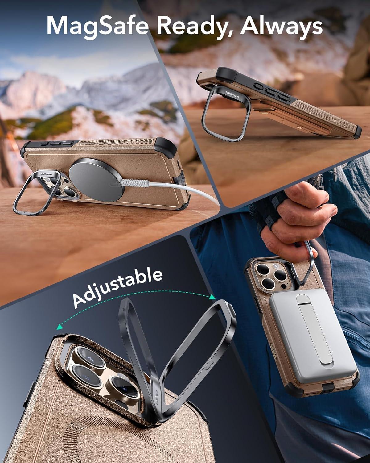 imageESR for iPhone 17 Pro Max Case with Stash Stand 7X MilitaryGrade Drop Protection with Camera Control ShockAbsorbing Phone Rugged Cover Compatible with MagSafe Accessories Cyber Series BlackACamera ControlGold