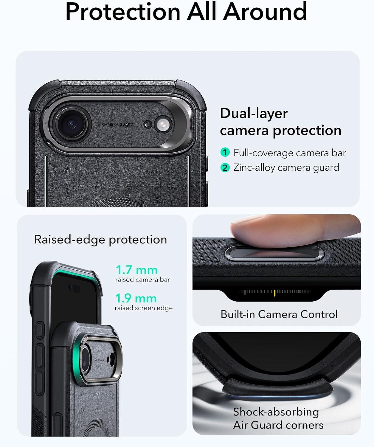 imageESR for iPhone 17 Pro Max Case with Stash Stand 7X MilitaryGrade Drop Protection with Camera Control ShockAbsorbing Phone Rugged Cover Compatible with MagSafe Accessories Cyber Series BlackACamera ControlBlack