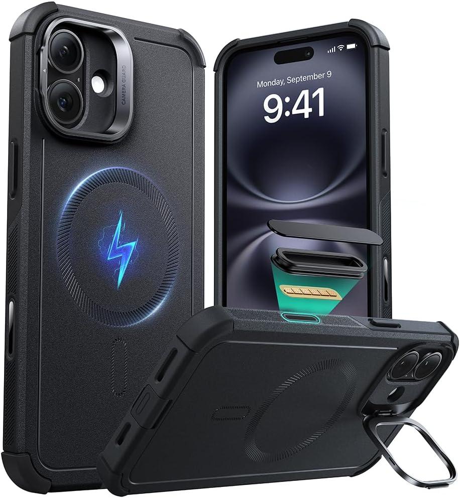 imageESR for iPhone 17 Pro Max Case with Stash Stand 7X MilitaryGrade Drop Protection with Camera Control ShockAbsorbing Phone Rugged Cover Compatible with MagSafe Accessories Cyber Series BlackACamera ControlBlack