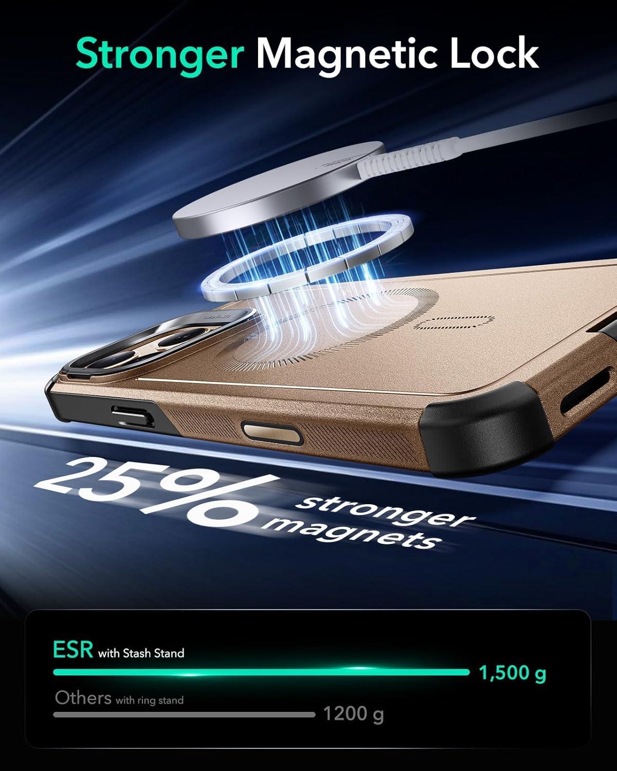 imageESR for iPhone 17 Pro Max Case with Stash Stand 7X MilitaryGrade Drop Protection with Camera Control ShockAbsorbing Phone Rugged Cover Compatible with MagSafe Accessories Cyber Series BlackACamera ControlGold