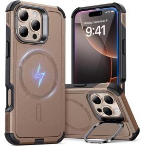 ESR for iPhone 17 Pro Max Case with Stash Stand, 7X Military-Grade Drop Protection with Camera Control, Shock-Absorbing Phone Rugged Cover, Compatible with MagSafe Accessories, Cyber Series, Black(Magnetic Stand-Gold)