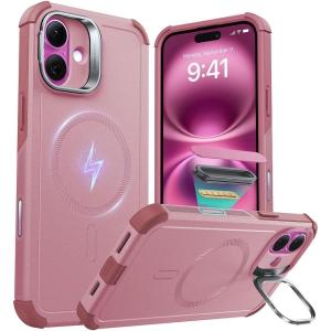 ESR for iPhone 17 Pro Max Case with Stash Stand, 7X Military-Grade Drop Protection with Camera Control, Shock-Absorbing Phone Rugged Cover, Compatible with MagSafe Accessories, Cyber Series, Black(A-Camera Control-Pink)