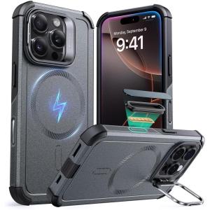 ESR for iPhone 17 Pro Max Case with Stash Stand, 7X Military-Grade Drop Protection with Camera Control, Shock-Absorbing Phone Rugged Cover, Compatible with MagSafe Accessories, Cyber Series, Black(A-Camera Control-Grey)