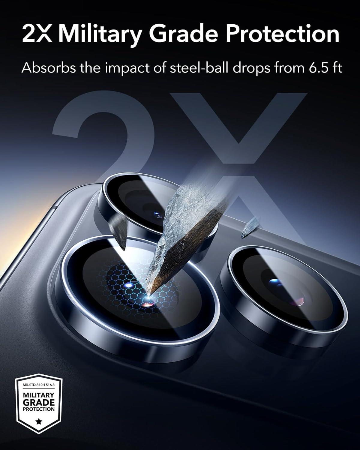 imageESR Camera Lens Protector for iPhone 17 Pro Max17 Pro16 Pro Max16 Pro15 Pro Max15 Pro14 Pro Max14 Pro Ultratough HD Individual Camera Protectors Ultrathin Tempered Glass 1 Pack BlackBlue