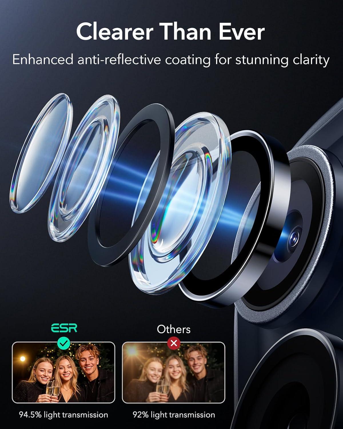 imageESR Camera Lens Protector for iPhone 17 Pro Max17 Pro16 Pro Max16 Pro15 Pro Max15 Pro14 Pro Max14 Pro Ultratough HD Individual Camera Protectors Ultrathin Tempered Glass 1 Pack BlackBlue