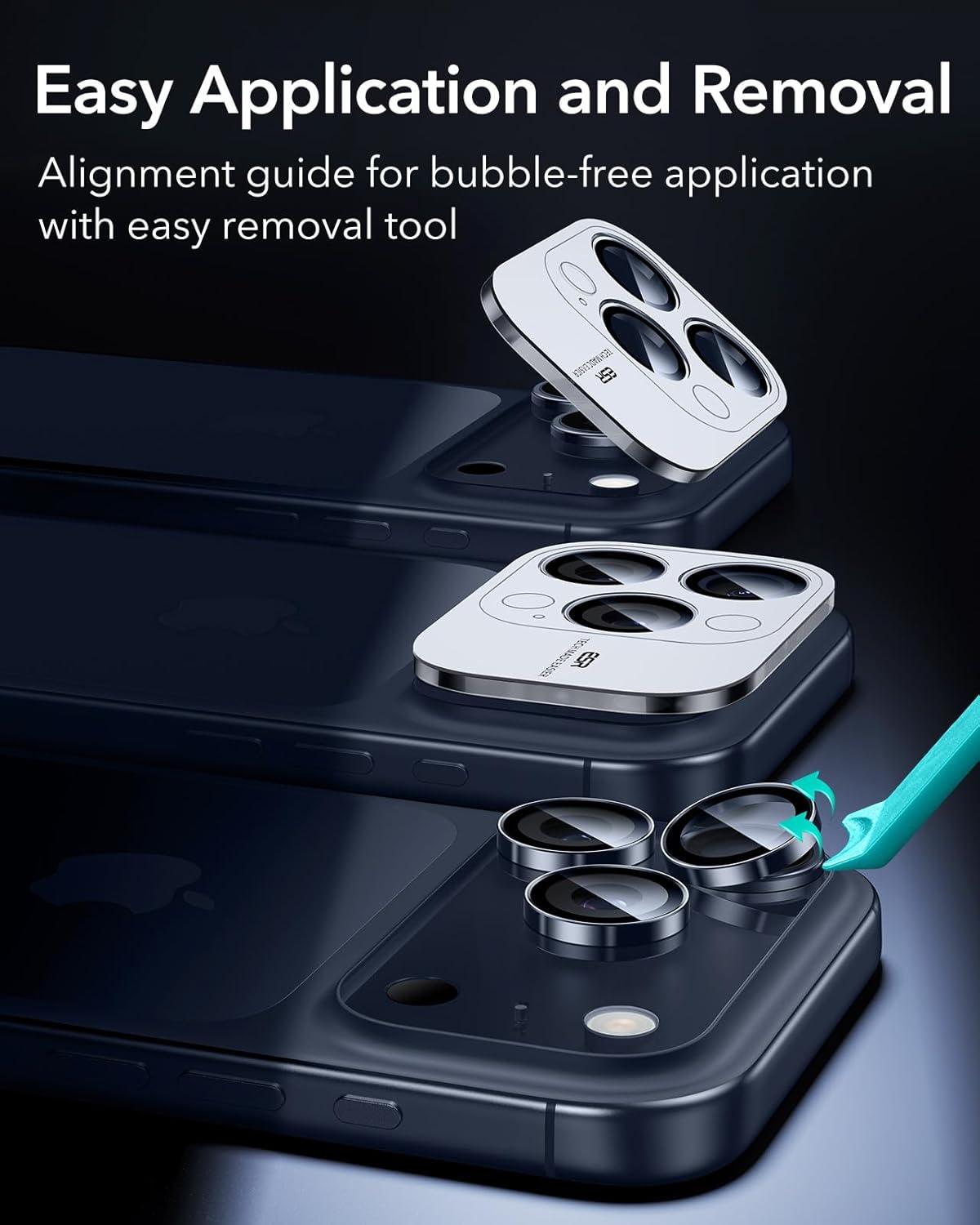 imageESR Camera Lens Protector for iPhone 17 Pro Max17 Pro16 Pro Max16 Pro15 Pro Max15 Pro14 Pro Max14 Pro Ultratough HD Individual Camera Protectors Ultrathin Tempered Glass 1 Pack BlackBlue