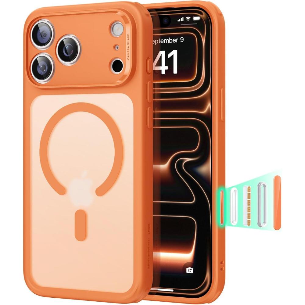 imageESR for iPhone Air Case Camera Control Compatible with MagSafe Shockproof MilitaryGrade Protection Magnetic Phone Case for iPhone 17 Air Case ClearBFrosted Orange