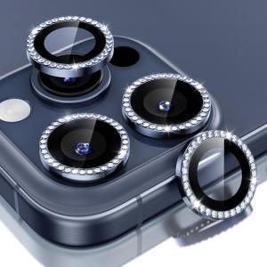 ESR Camera Lens Protector for iPhone 17 Pro Max/17 Pro/16 Pro Max/16 Pro/15 Pro Max/15 Pro/14 Pro Max/14 Pro, Ultra-tough HD Individual Camera Protectors, Ultra-thin Tempered Glass, 1 Pack, Black(Rhinestone Blue 2PACK)