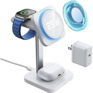 ESR for 3 in 1 Charging Station, Qi2.2 Certified 25W MagSafe Charger Stand with CryoBoost, Phone-Cooling Fast Charging Station, for iPhone 17/16 with iOS 26, AirPods, Apple Watch, Black(White)