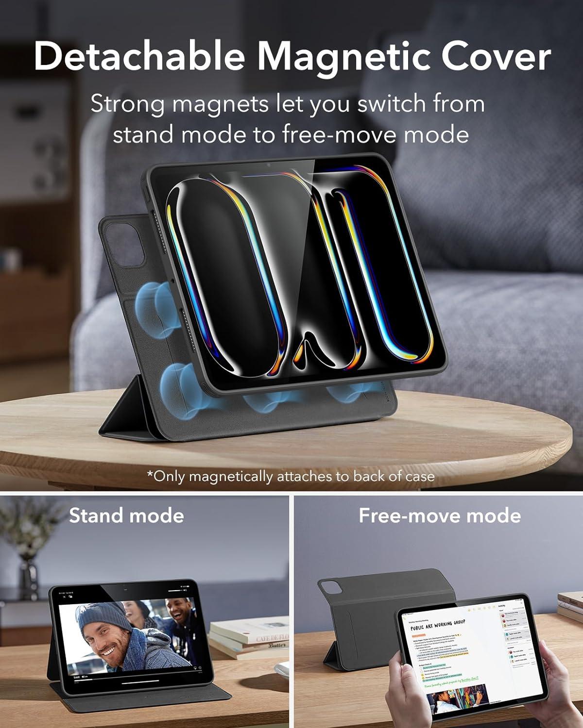 imageESR for iPad Pro 11 Inch Case M5M4 20252024 Removable Magnetic Cover with Pencil Holder Vertical Stand Fully Supports Pencil Pro and Pencil USBC Rebound 360 Series BlackBlack