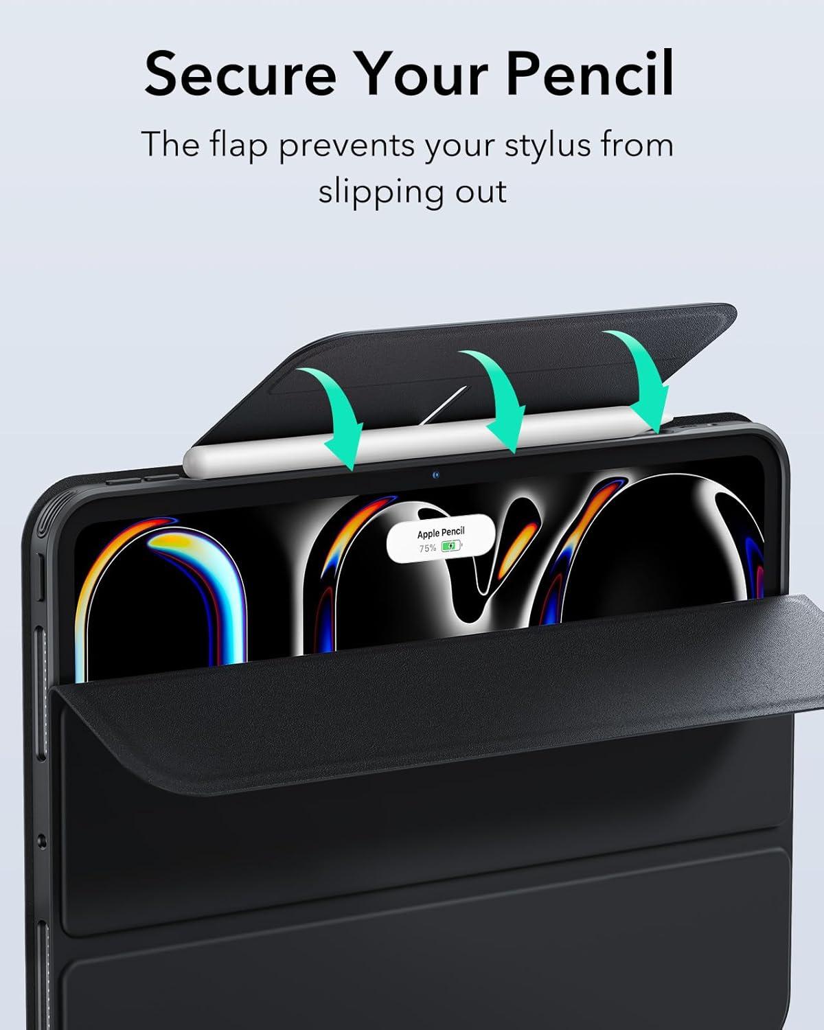 imageESR for iPad Pro 11 Inch Case M5M4 20252024 Removable Magnetic Cover with Pencil Holder Vertical Stand Fully Supports Pencil Pro and Pencil USBC Rebound 360 Series BlackBlack