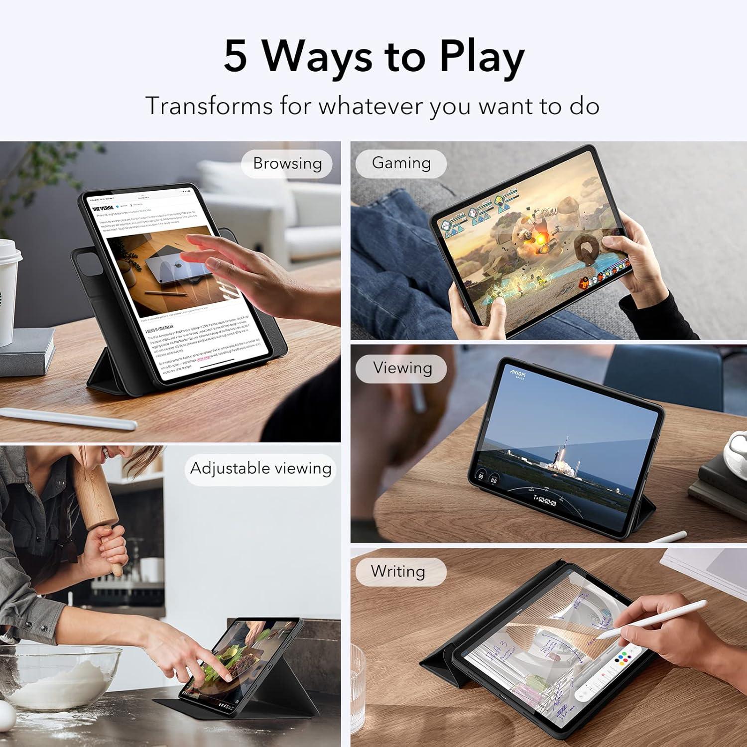 imageESR for iPad Pro 11 Inch Case M5M4 20252024 Removable Magnetic Cover with Pencil Holder Vertical Stand Fully Supports Pencil Pro and Pencil USBC Rebound 360 Series BlackBlack